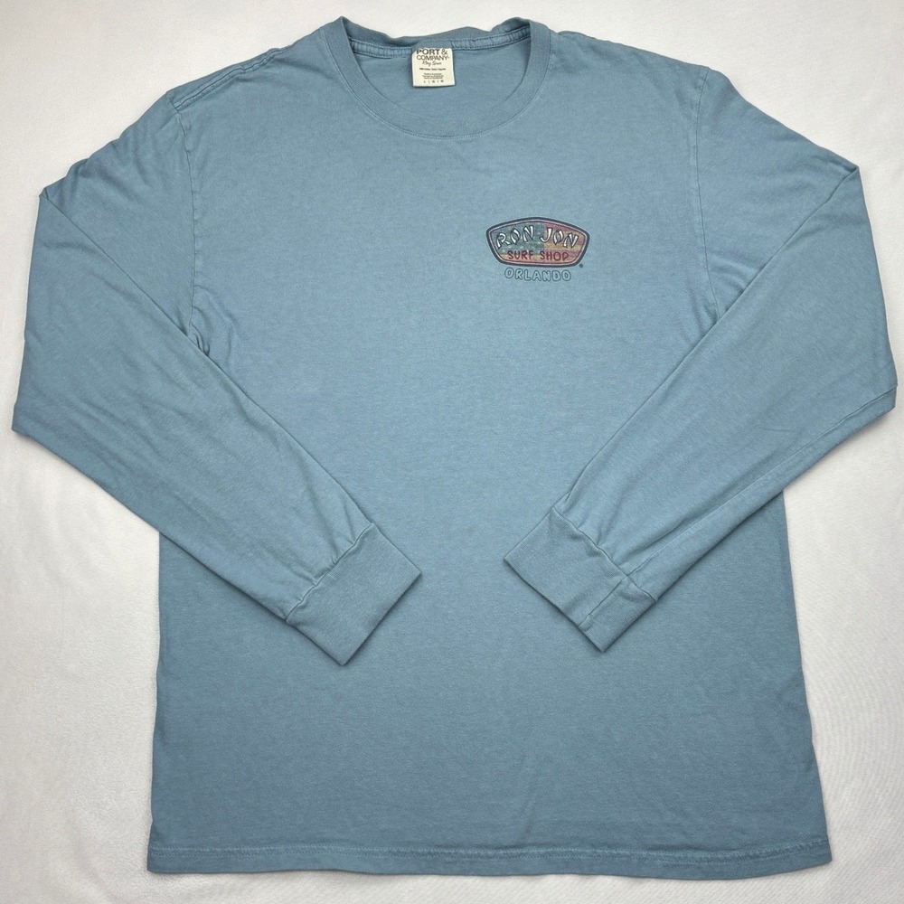 Ron Jon Surf Shop Orlando Long Sleeve Graphic T-Shirt Mens Large Blue Cotton L